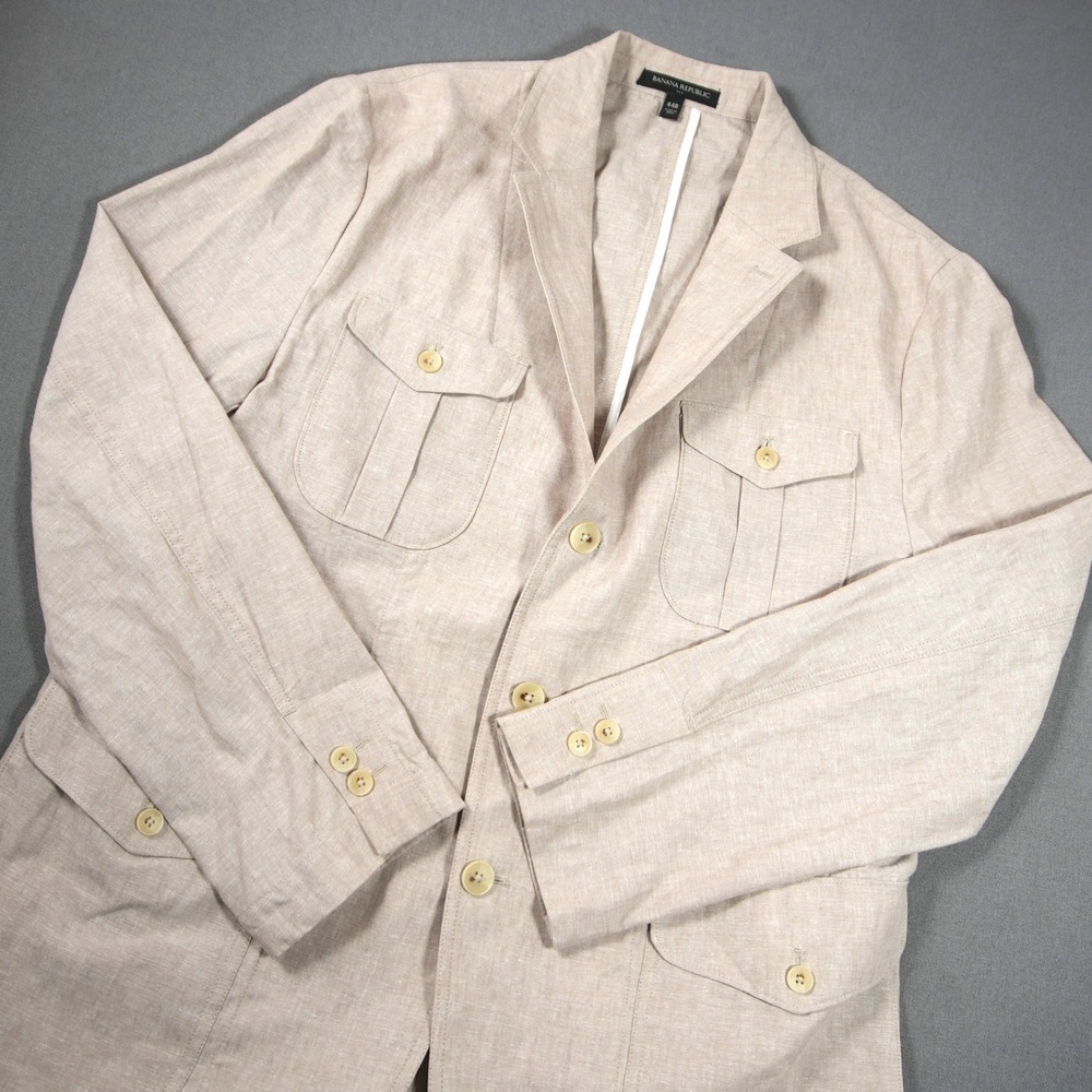 Banana Republic Safari Tailored Fit Linen Blend Men Blazer Jacket 44R 794824